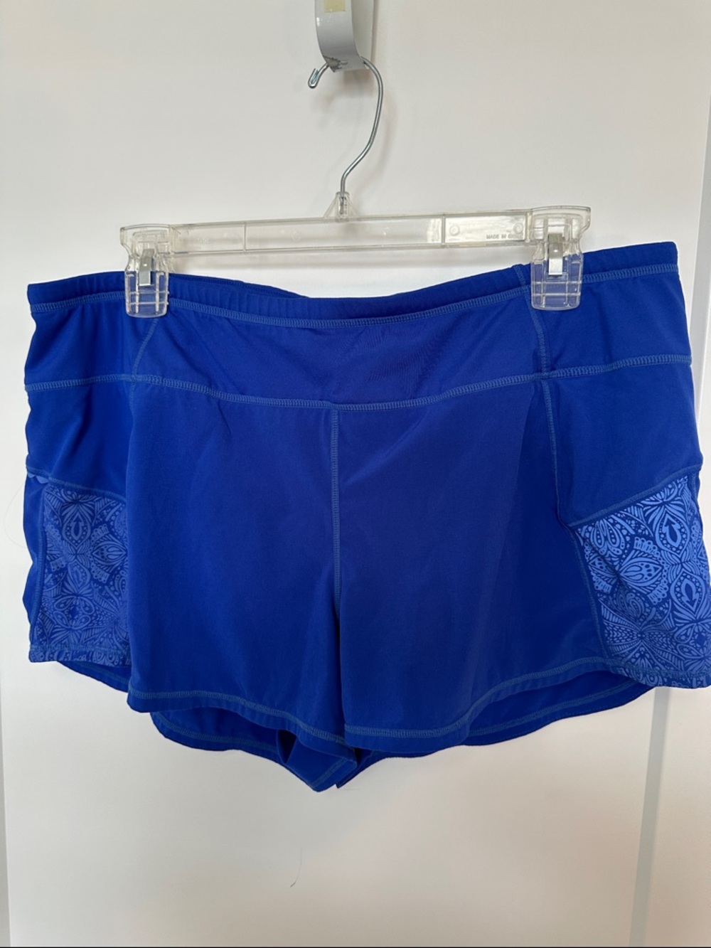 Athleta Royal Blue Performance Shorts with Patterned Side Panels